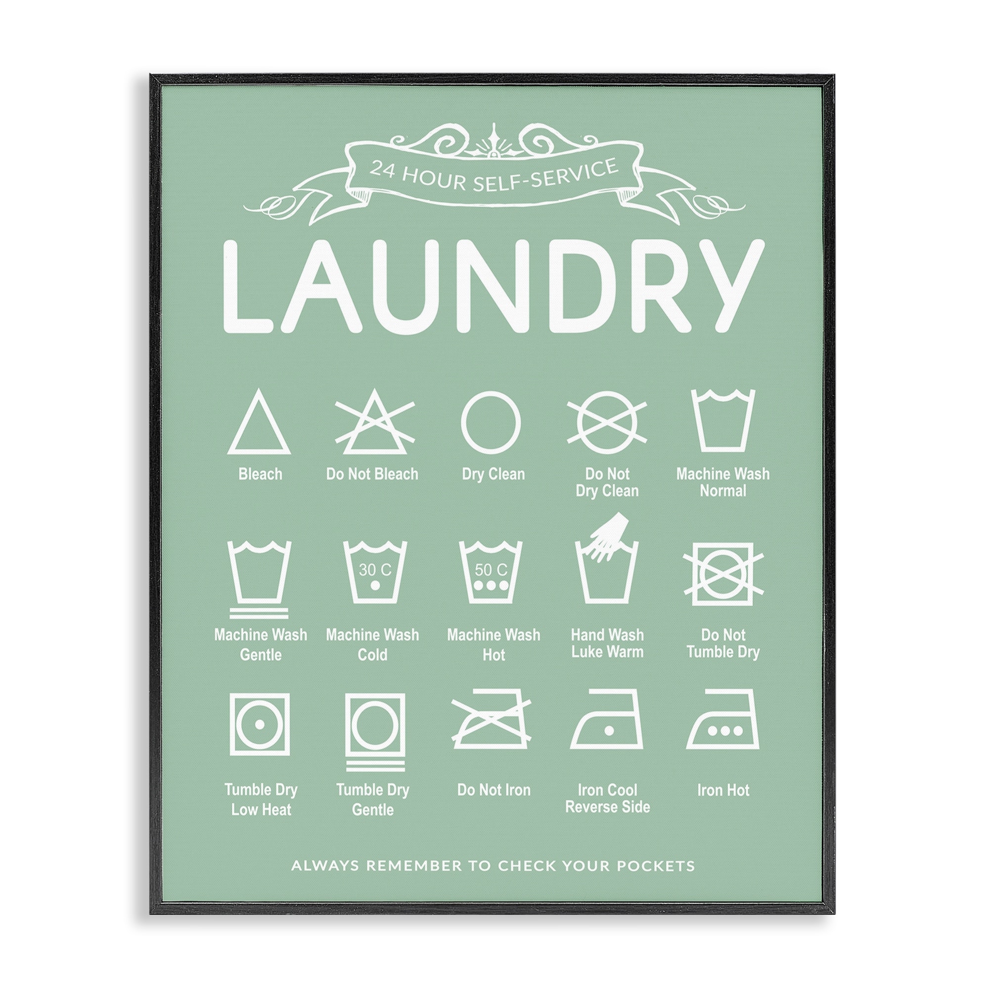 Stupell Green Vintage Laundry Guide Framed Giclee Art Design By Lettered and Lined