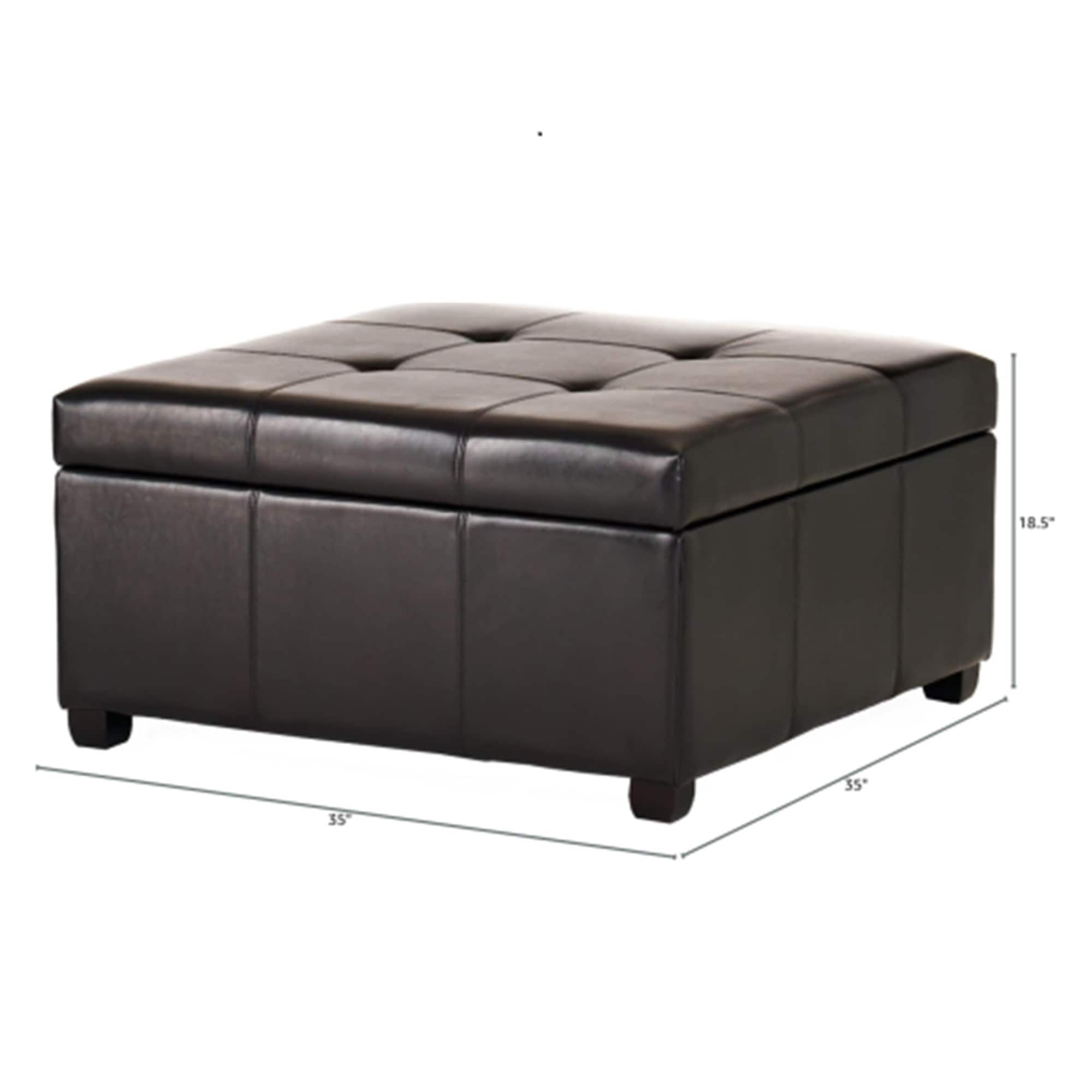 35-Inch Tufted Storage Ottoman Bench with Birch Wood Legs