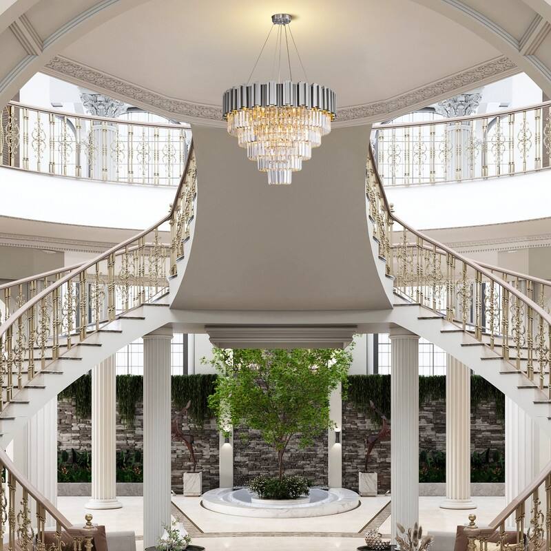 KAYLA Large Crystal Chandelier - 35.4"Modern 6-Tier 17-Light Chrome Ceiling Light, Luxury K9 Crystal