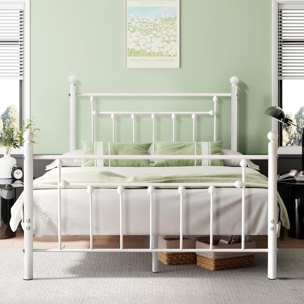 Victorian Steel Slat Bed Frames Twin /Full Queen Beds, White/Black-2 Color Options