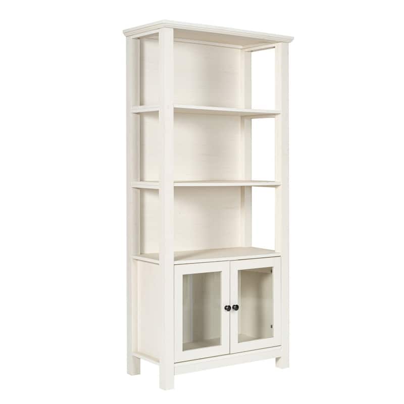 3 Tier Farmhouse Style Storage Cabinet Bookshelf with Glass Doors