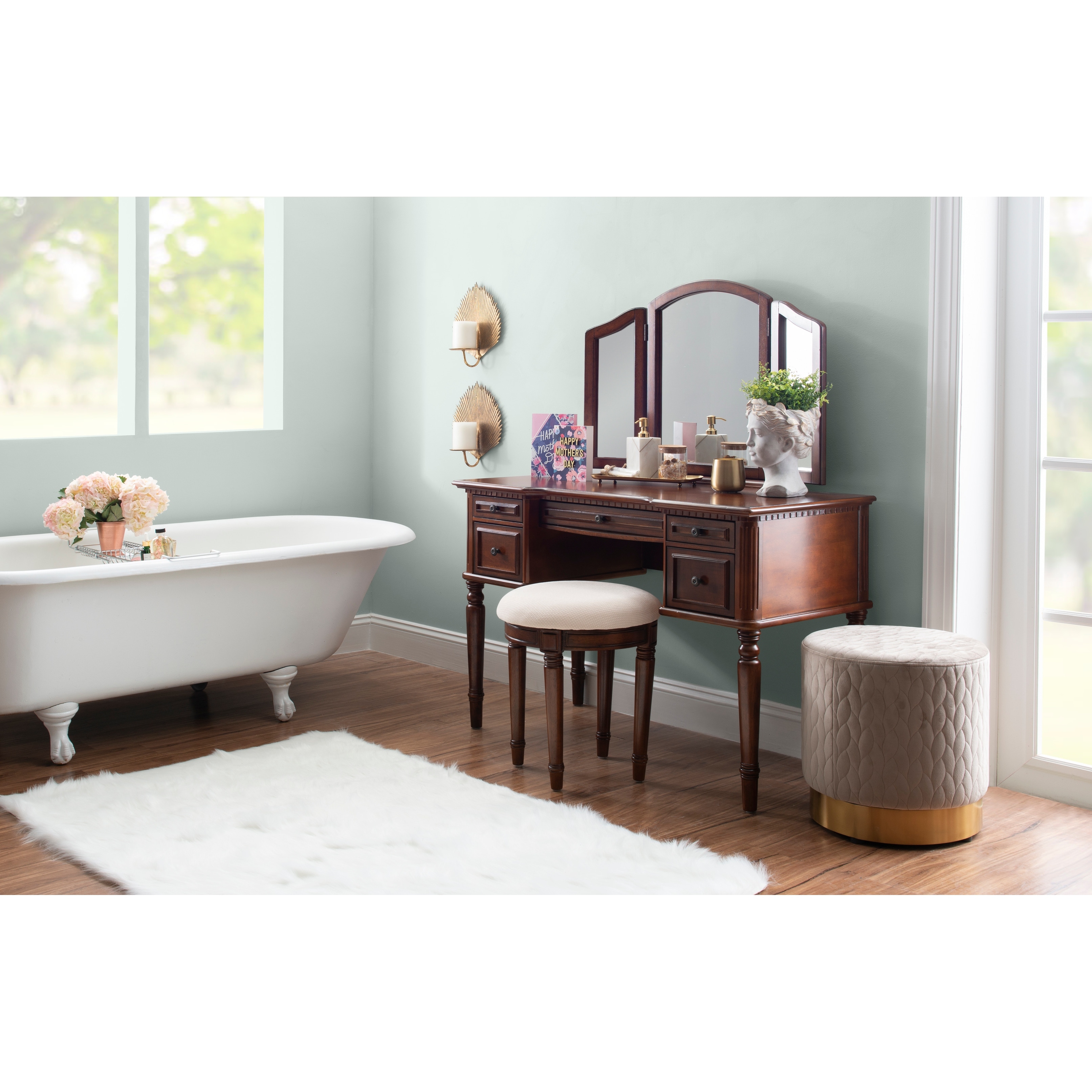 Cherry makeup vanity table with deals mirror