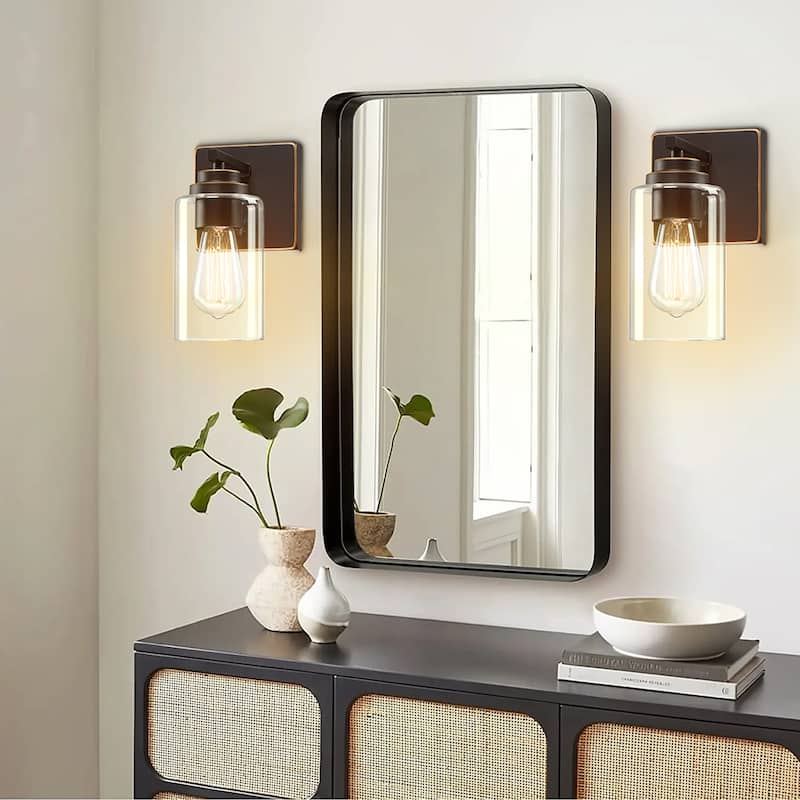 2-Light Dimmable Bath Vanity Light Wall Sconce Glass Shade(Set of 2) - Oil Rubbed Bronze