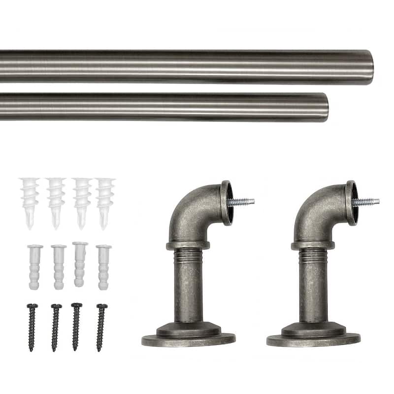 Lumi 1" Single Curtain Rod Set Pewter/ Matte Black- Wraparound finials