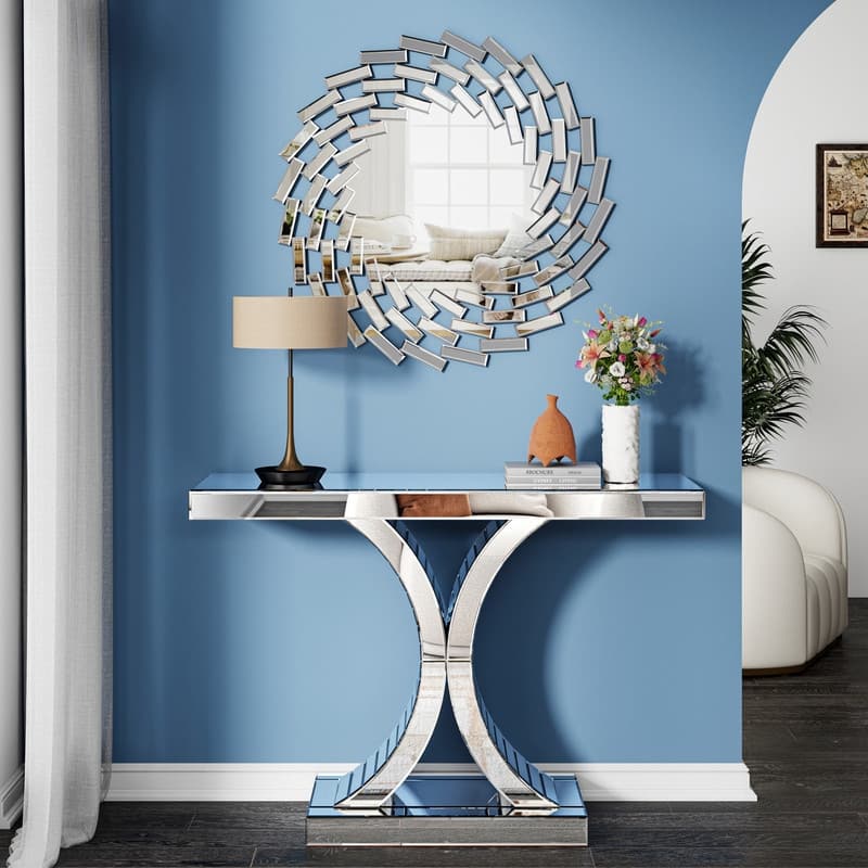 Mirrired Accent Table Console Table X-Cross Sofa Table