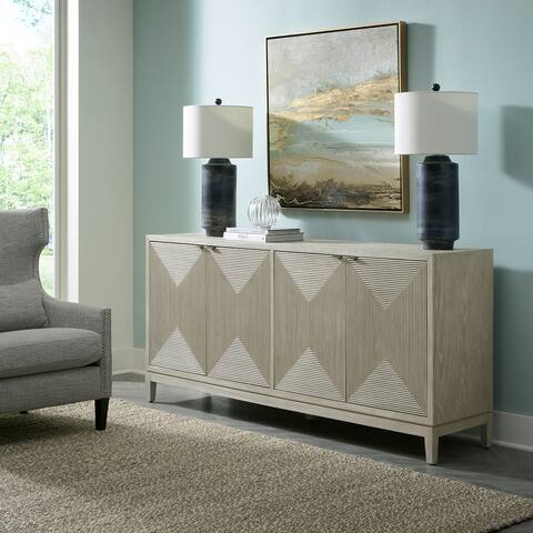 Kinsley Washed Taupe Silver Champagne 4 Door Accent Cabinet