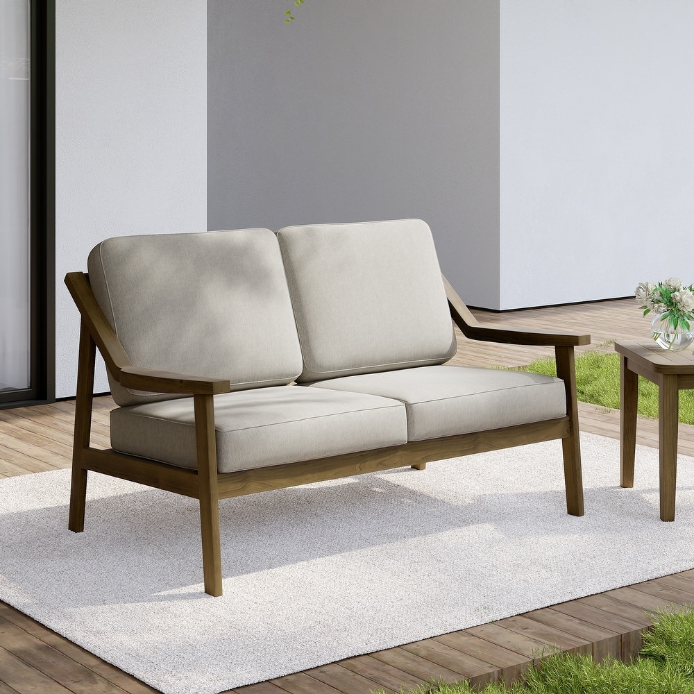 Outdoor Wood Teak Patio 2 Seater Loveseat with Cushion