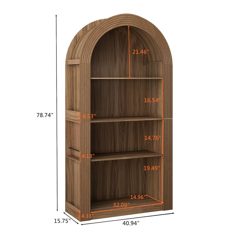 78.74" Mid-Century Modern 4-Tier Tall Arched Storage Bookcase with Open Display Shelf