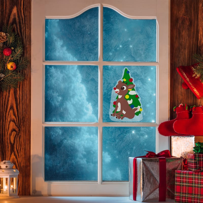 8" Rudolph and Christmas Tree Double Sided Gel Window Cling Decoration