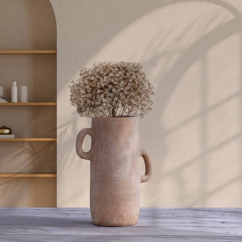 Cylindrical Sculpted Terracotta Vase - 12" - Brown