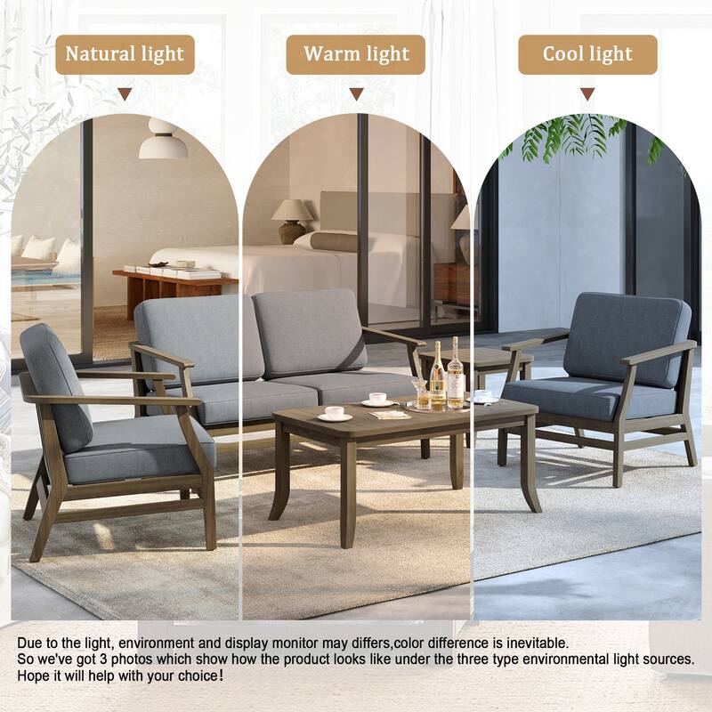 5-Piece Outdoor Teak Wood Patio Conversation Set with Cushions