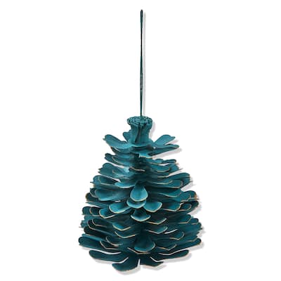 Cobalt Blue Paper Pinecone Tree Ornaments - Holiday Decor, 5" x 5" x 5" - Dust Clean Christmas Decorations