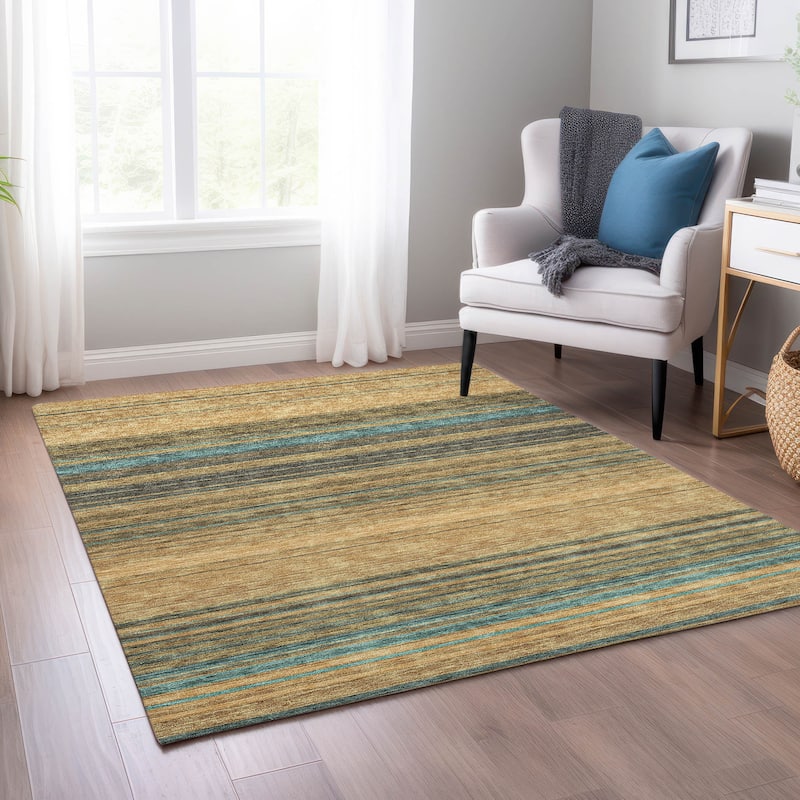 Machine Washable Indoor/ Outdoor Ombre Stripes Chantille Rug
