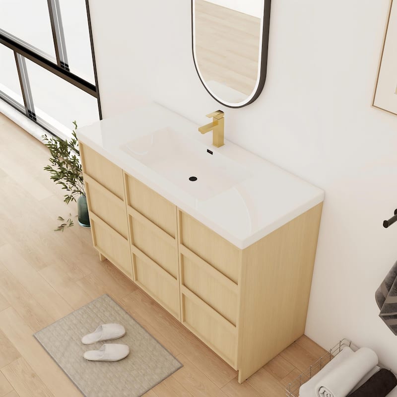 Bathroom Vanity With Resin Sink In 36/42/48 Inch, Freestanding Bathroom Vanity With Soft Close Doors And Shelf