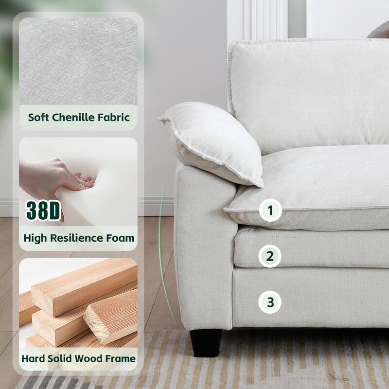 Roomfitters Large Modular Sofa with Ottoman, Modern 3-Seater Sectional Couch for Living Room and Office