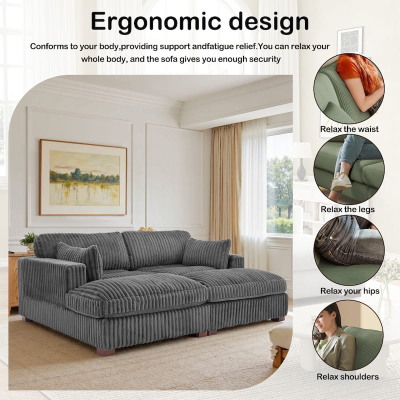 82" W Plush Corduroy Modular Sectional Sofa Chaise Lounge