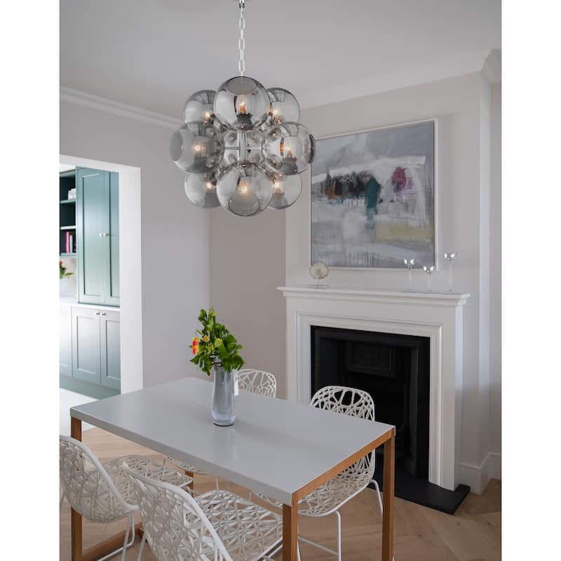 9 - Light Sputnik Sphere Chandelier Modern Smoked Glass Globe Lamp - N/A