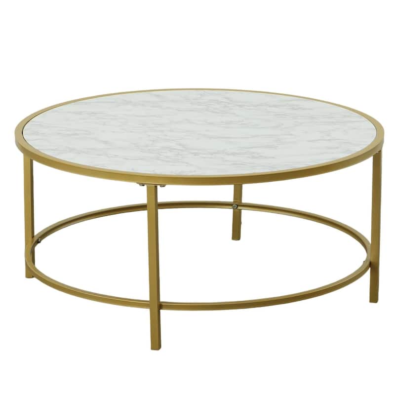 Faux Marble Round Coffee Table - 36" - Gold