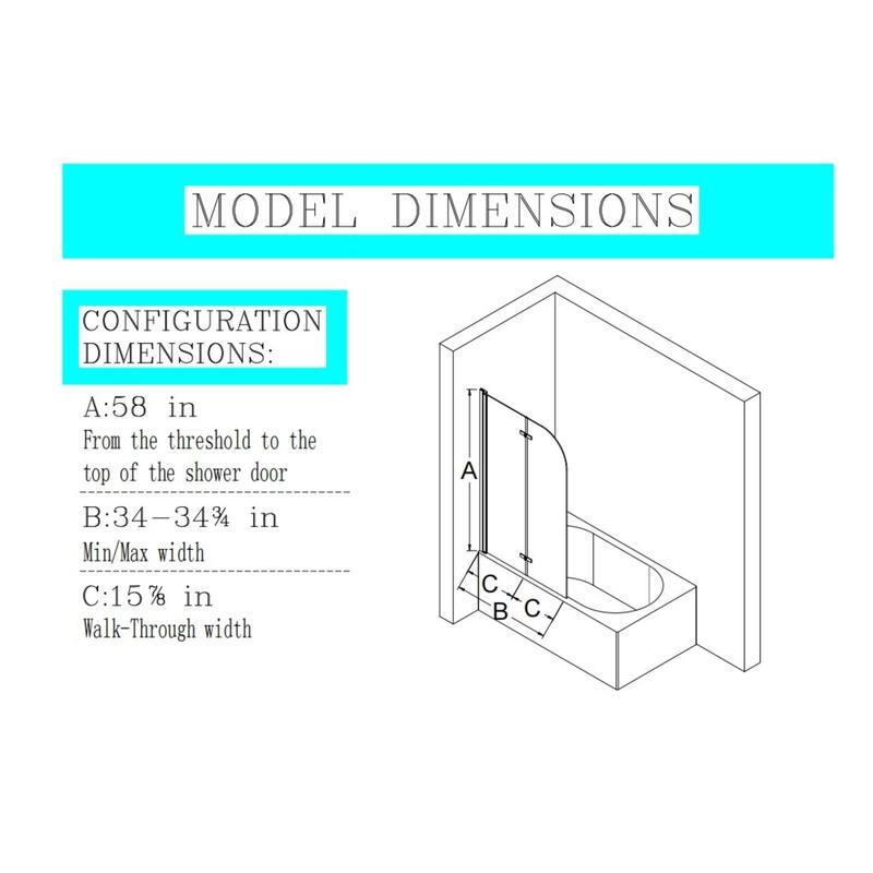 34"W x 58"H Frameless Folding Pivot Tub Door