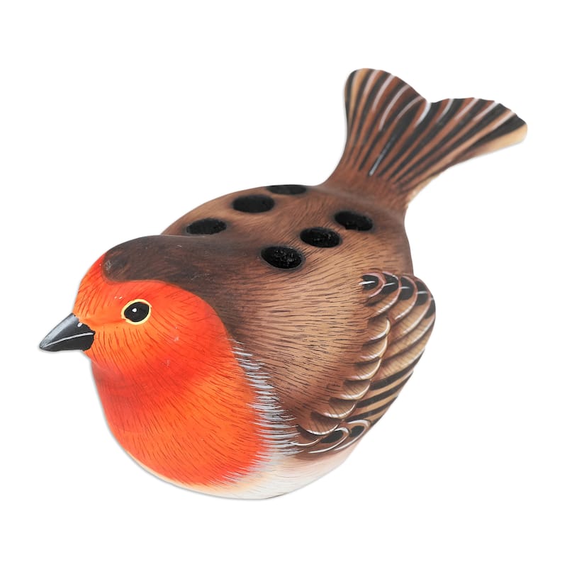 Novica Handmade Nesting Robin Wood Pen Holder