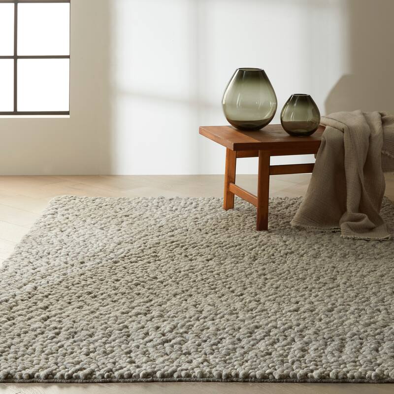 Calvin Klein Riverstone Modern Textured Loop Solid Wool Area Rug - 5'3" x 7'5" - Grey/Ivory - Rectangle