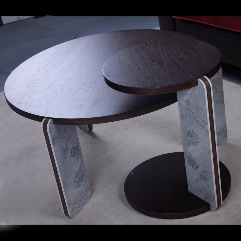 Modern Coffee Table with End Table Set, Durable Walnut Veneered MDF Center Table, Side Table for Living Room