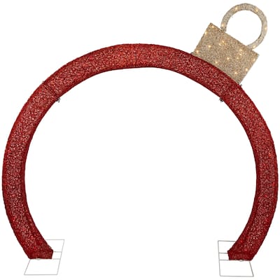 4.25' Red LED Ornament Arch Outdoor Christmas Decoration White Lights