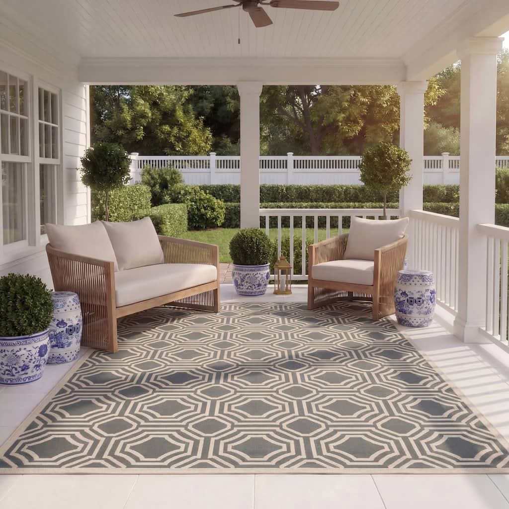 SAFAVIEH, Courtyard Barbl Indoor/ Outdoor Waterproof Patio Backyard Rug