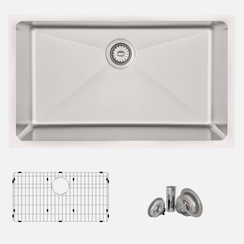 STYLISH Dual-Mount 31" Single-Bowl Stainless Steel Kitchen Sink with Grid and Strainer - 31" x 18" x 9"