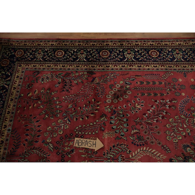 Hand Knotted Oriental 100% Wool Carpet Traditional Floral Red Sarouk Area Rug - 11' 9'' X 7' 9''