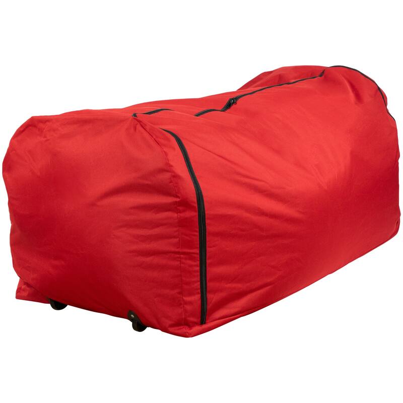 57" Red Artificial Christmas Tree Rolling Storage Bag For Trees Up to 9ft
