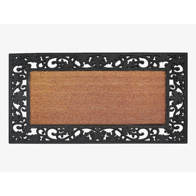 A1HC Rubber/ Coir Brush Welcome Doormat 23" X 38", Mesh Border - Black Border Plain Coir