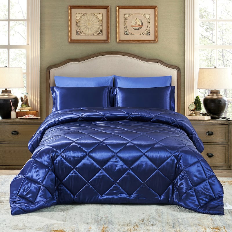 8 Piece Satin Silky Comforter Set Quilted Bedding Sets