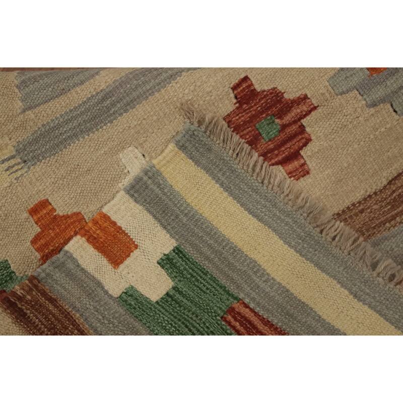 Hand Woven Oriental 100% Wool Carpet Southwestern Tribal Oranges & Rust Kilim Runner Rug - 11' 4'' X 2' 9''