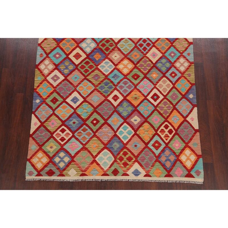 Geometric Kilim Oriental Home Decor Area Rug Wool Hand-woven - 5'2" x 6'4"