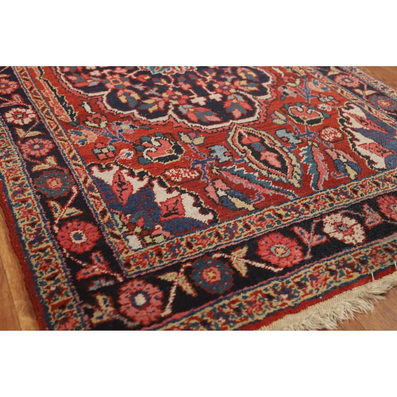 Hand Knotted Oriental 100% Wool Carpet Traditional Floral Red Heriz (serapi) Runner Rug - 12' 8'' X 3' 4''