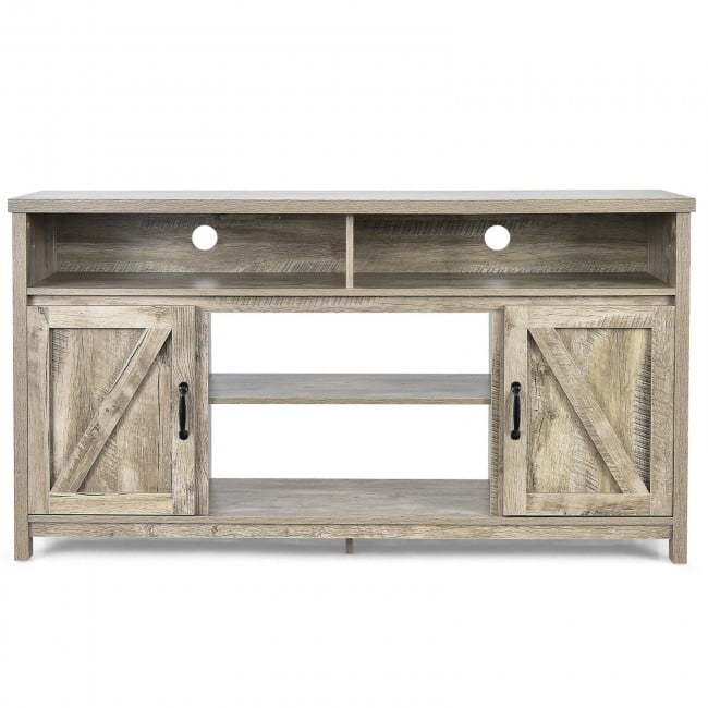 59 Inch TV Stand Media Center Console Cabinet with Barn Door for TV's 65 Inch - 59" x 16" x 32.5" (L x W x H) - Natural