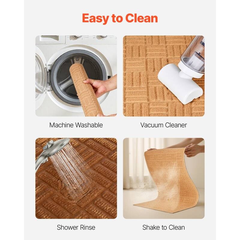 Beige Polyester Rubber Non-Slip Door Mat Absorbent Indoor Outdoor - 29.53 x 17.72 x 0.28 in