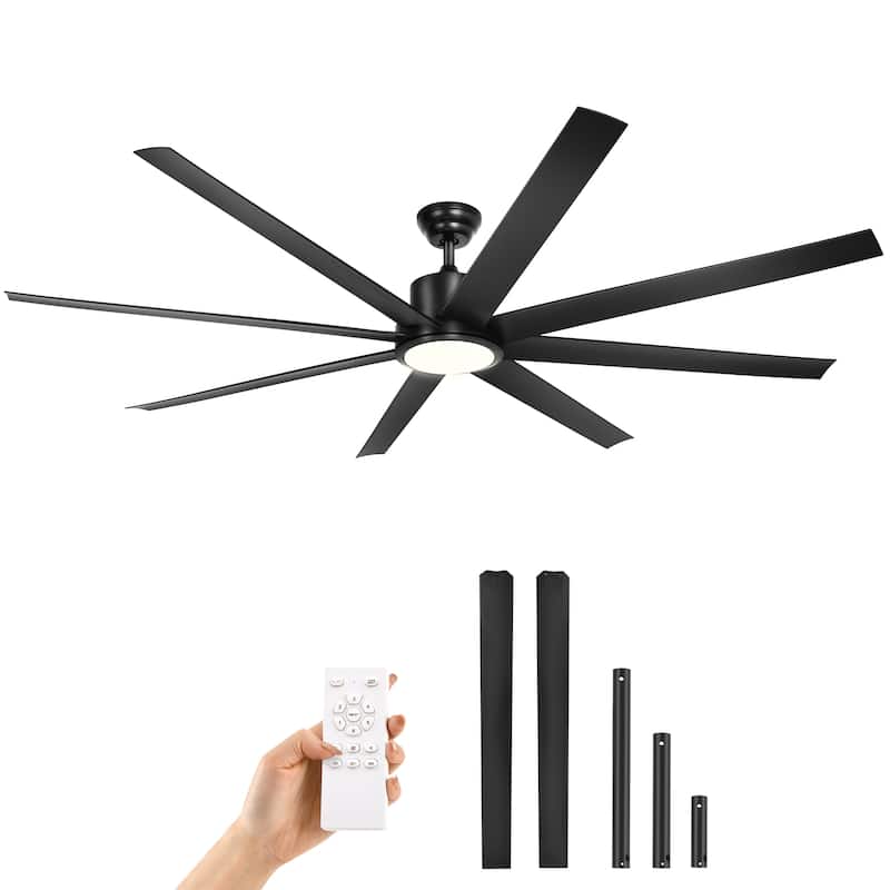 Moasis 72 Inch 8 Blades Ceiling Fans with Lights and Remote Control - Black