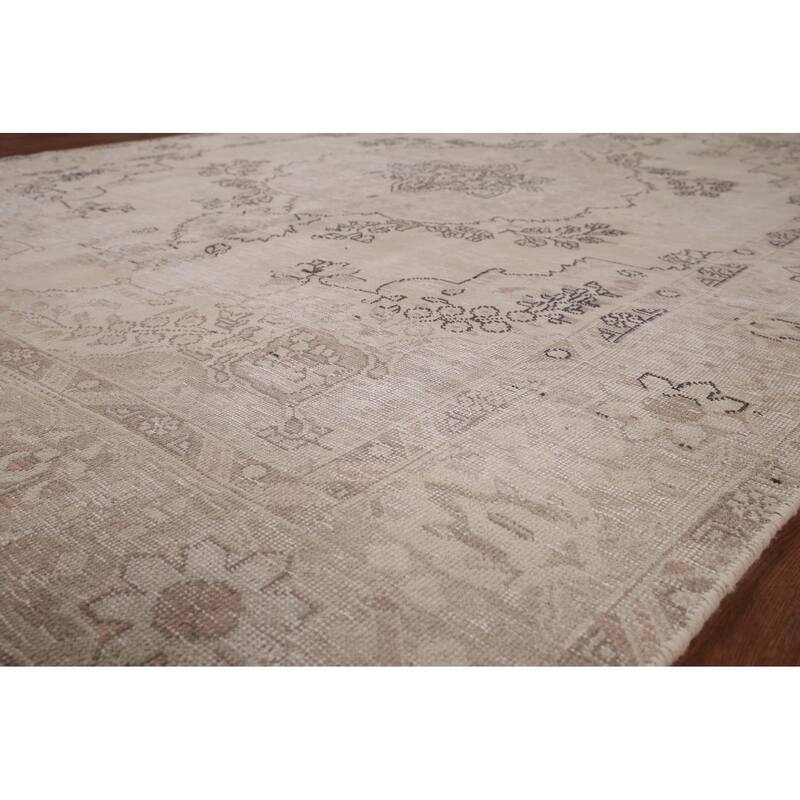 Distressed Tabriz Vintage Persian Rug Handmade Muted Wool Carpet - 6'2" x 9'2"