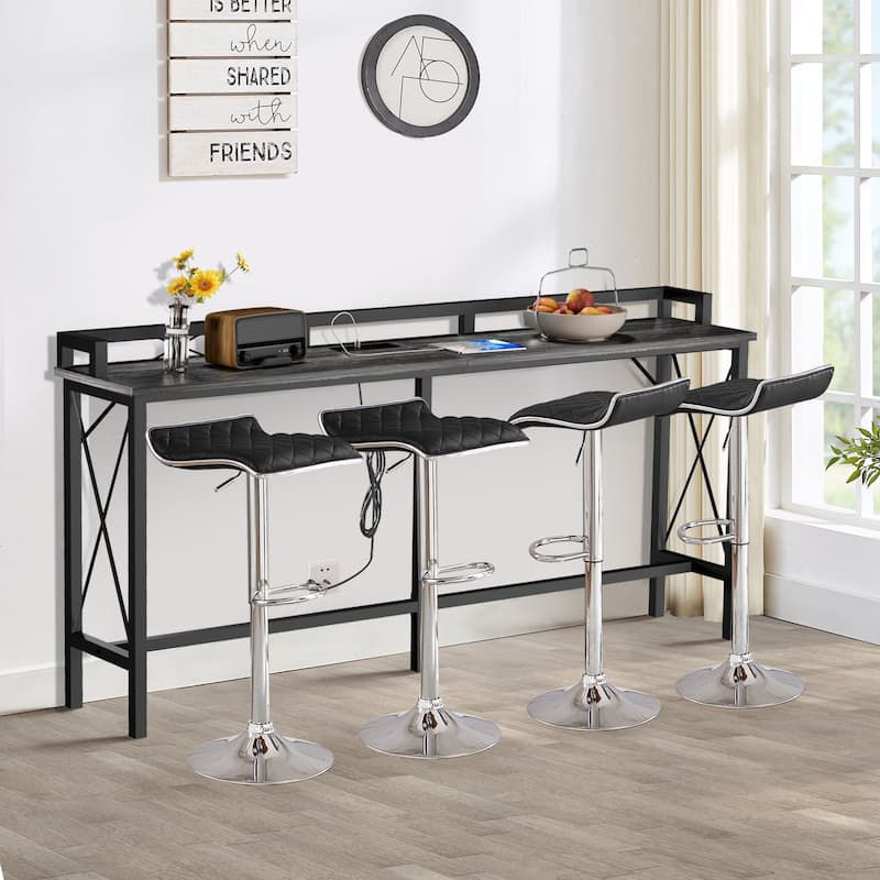 5-Pieces Console Table with Bar Stools Set, with 2 Outlet and 2 USB Ports, Dining Table Sets for Breakfast Nook