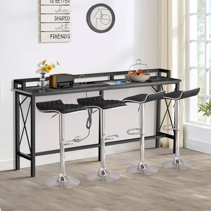 Javlergo 5-Piece Console Table and Stool Set, 70.9" Sofa Table with USB Charging Station and 4 Adjustable Swivel Chairs