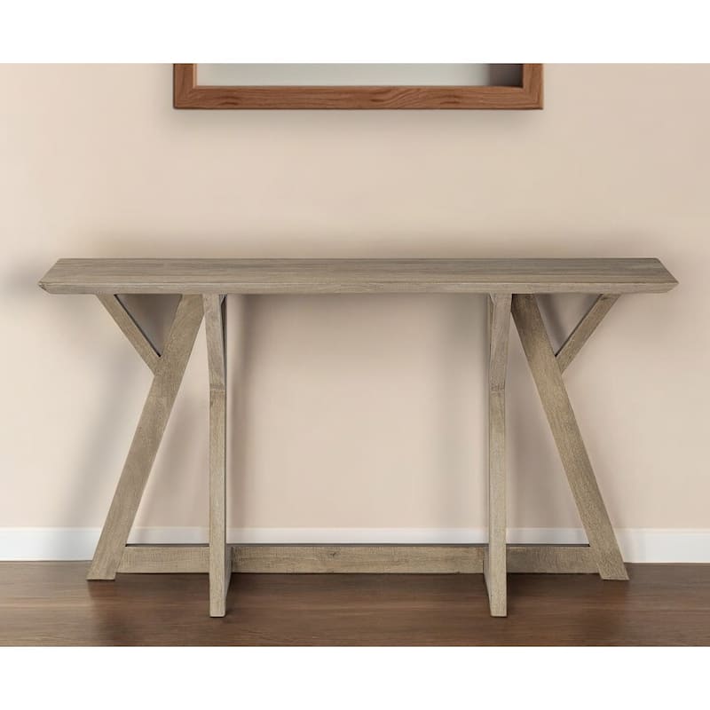 HomeRoots 16" Brown Solid Wood Trestle Console Table - 16.00 in. x 29.50 in. x 54.00 in. - Brown