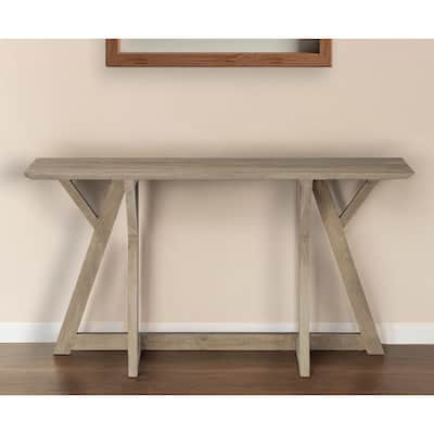 HomeRoots 16" Brown Solid Wood Trestle Console Table - 16.00 in. x 29.50 in. x 54.00 in.