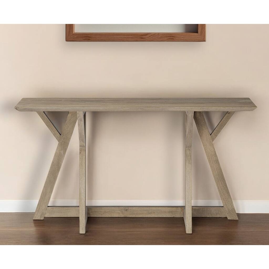 HomeRoots 16" Brown Solid Wood Trestle Console Table - 16.00 in. x 29.50 in. x 54.00 in.