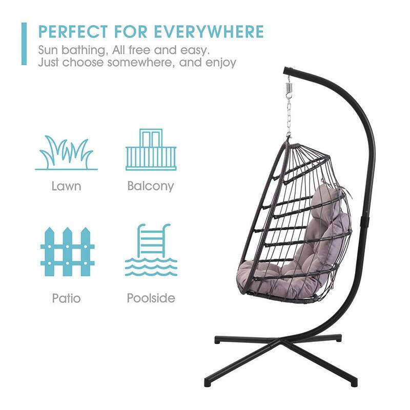 Egg Chair with Stand,Patio Rattan Wicker Hanging Swing,Indoor Outdoor - Egg Chair with Stand