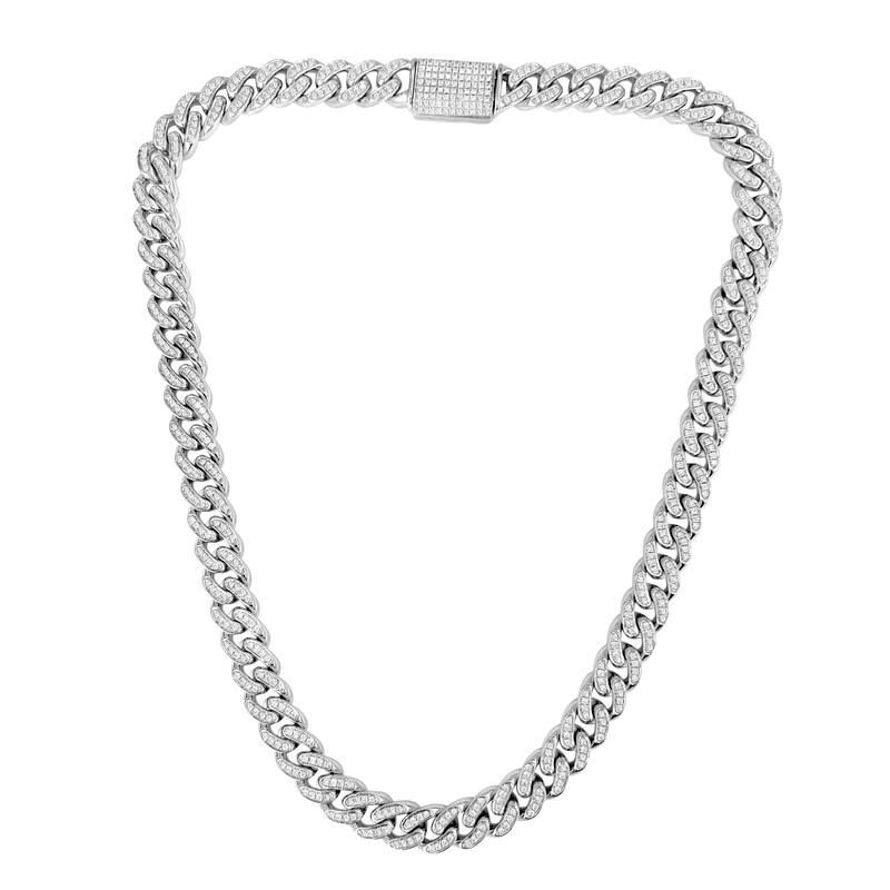 Auriya Silver Lab Grown Diamond Cuban Necklace 25.00 ct. tw. (E-F VS) - White