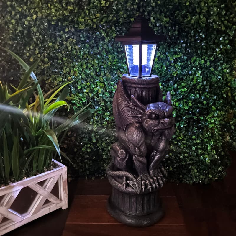 Gothic Guardian Gargoyle Led Solar Light Garden Statue - 20 X 7.5 X 5.75 inches