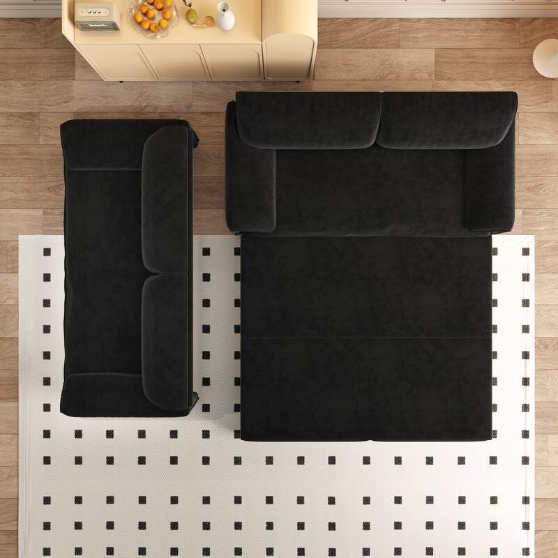 66" Queen Velvet Pull Out Sofa Bed w/ Side Storage Multi-Functional Loveseat Bed for Living Room Office - Black