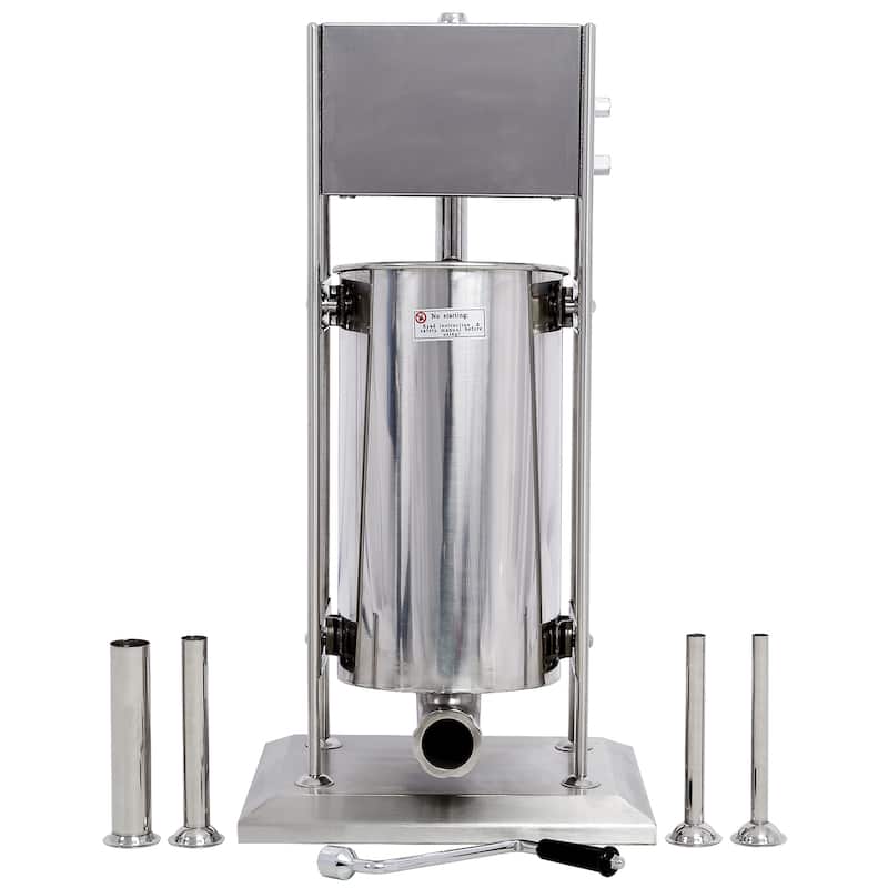 4-Gallon Stainless Steel Commercial Dual Speed Vertical Sausage Maker Meat Filler with 4 Stuffing Tubes - Silver